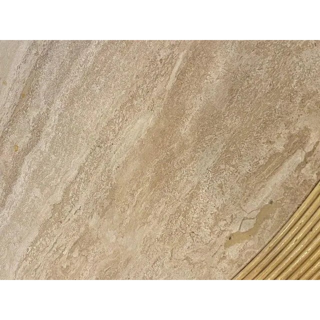 Round Travertine and Rattan Dining Table, Italy, 1970's For Sale - Image 10 of 10