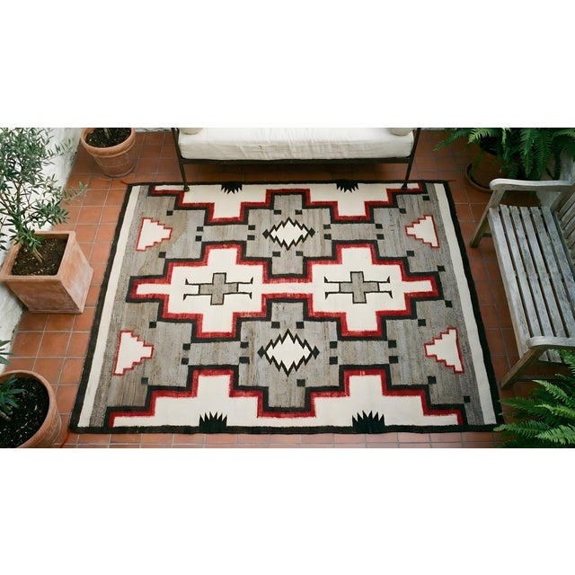 1920s Gray Geometric Kilim Antique American Navajo Rug 3'8"x 6 Flatweave Wool Carpet For Sale - Image 9 of 9