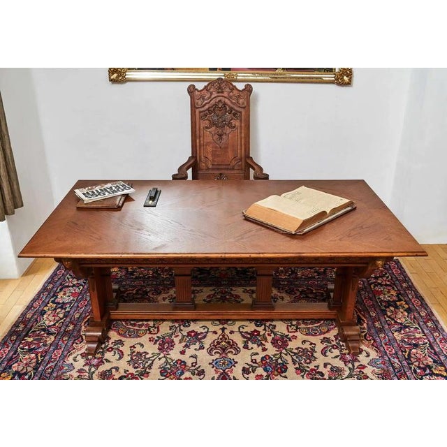 Neo-Gothic Carved Oak Extendable Table For Sale - Image 4 of 13