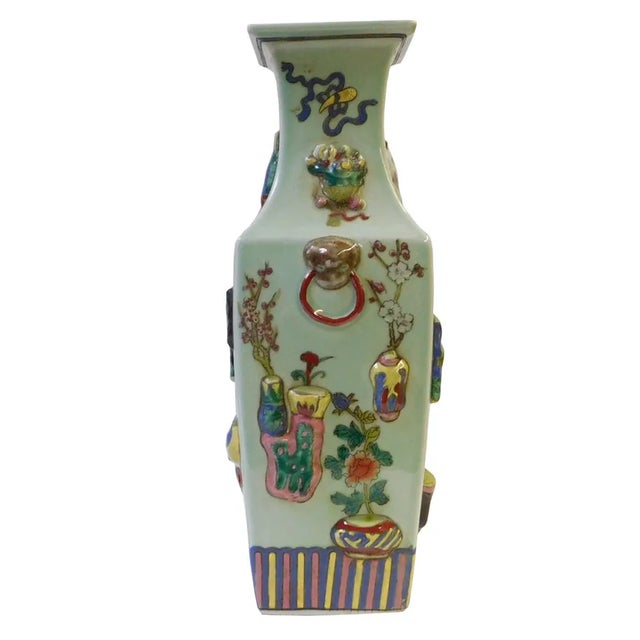 Light Green Dimensional Square Porcelain Vase For Sale