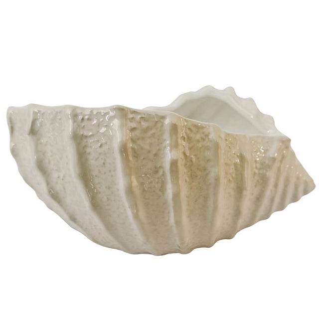 Italian Bassano White Ceramic Conch Shell Bowl – Decorative Planter or Serving Dish For Sale - Image 4 of 7