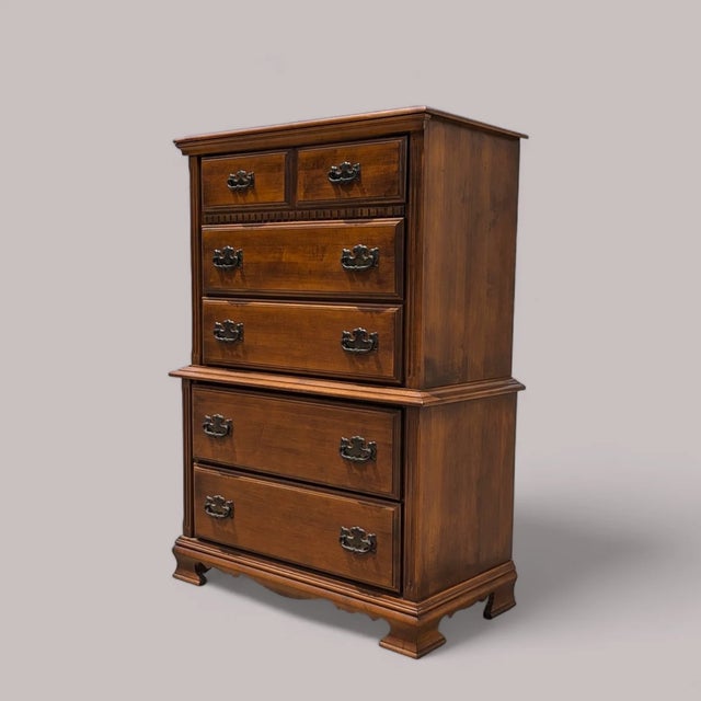 1970s Vintage Chippendale Style Maple Tallboy Dresser, 1970s For Sale - Image 5 of 10