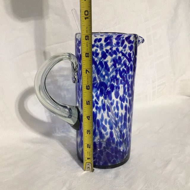 Glass 2000s Blue and White Glass Cocktail Mixer Pitcher With Glass Stirrer For Sale - Image 7 of 9