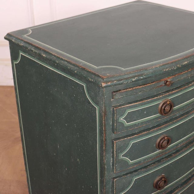 Teal Vintage English Bowfront Bedside Chest of Drawers, 1890s For Sale - Image 8 of 10