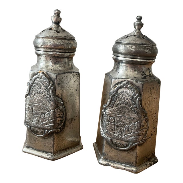 Mid Century Colorado Souvenir Pewter Salt and Pepper Shakers- a Pair For Sale