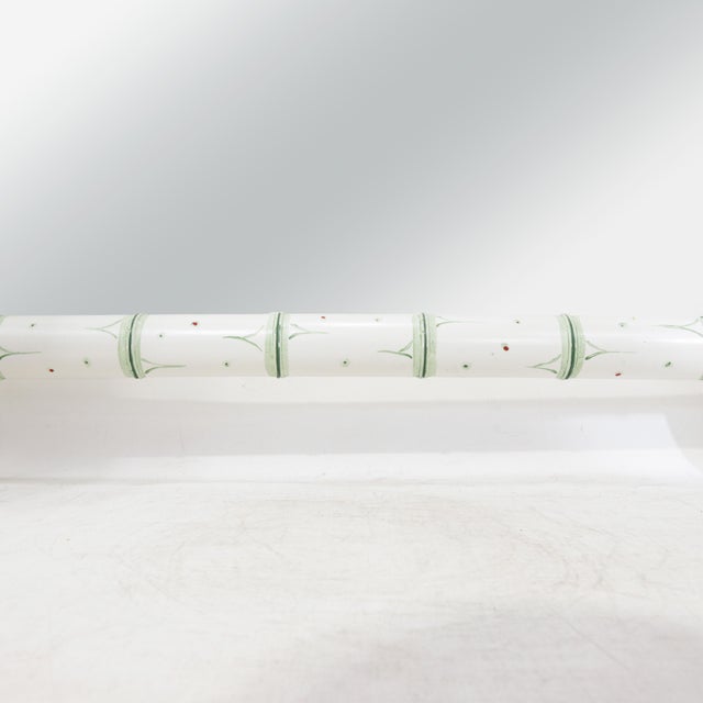 Vintage French Faux Bamboo Wall Mirror Hand-Painted Light Green and White Wooden Frame For Sale - Image 4 of 9
