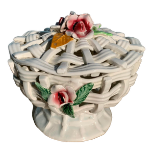 Late 20th Century White Ceramic Woven Basket