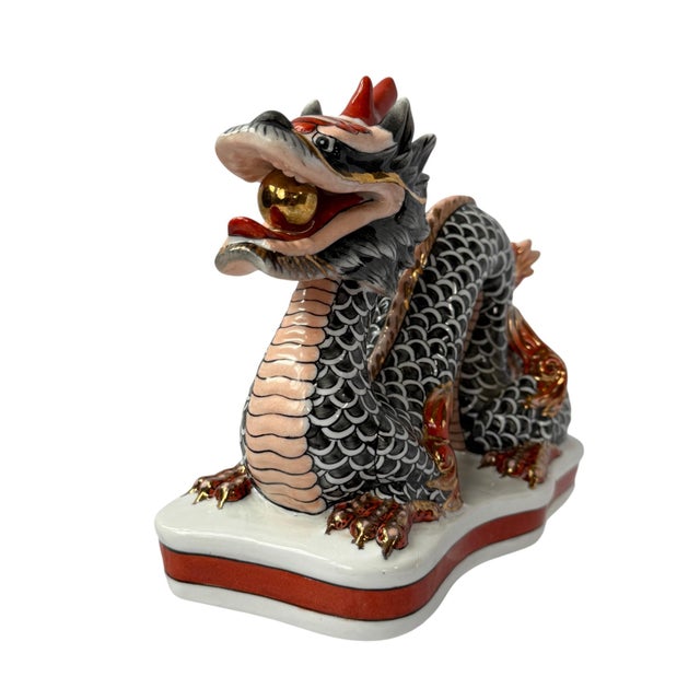 Gumps Vintage Gump's Chinese Porcelain Dragon Figurine With Gold Accents For Sale - Image 4 of 9