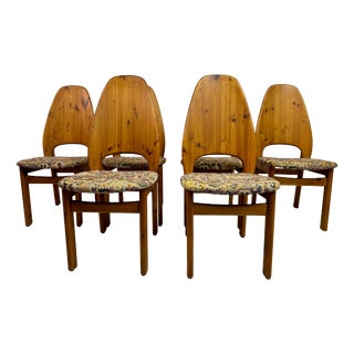 Vintage Danish High Back Pine Dining Chairs by Niels Koefod for Glostrup, 1970s, Set of 6 For Sale