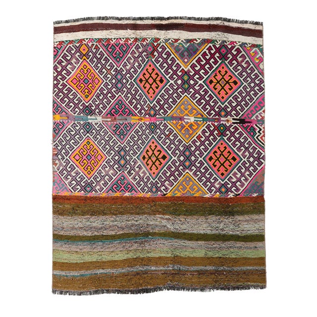 Purple Vintage Decorative Turkish Kilim Rug - 3`11″ X 4`6″ For Sale