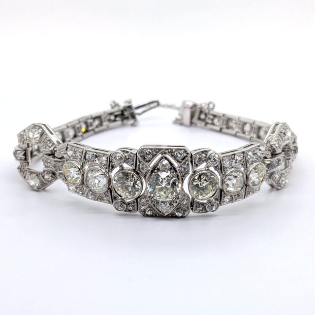 Antique Edwardian Art Deco Platinum Diamond Bracelet For Sale - Image 10 of 10