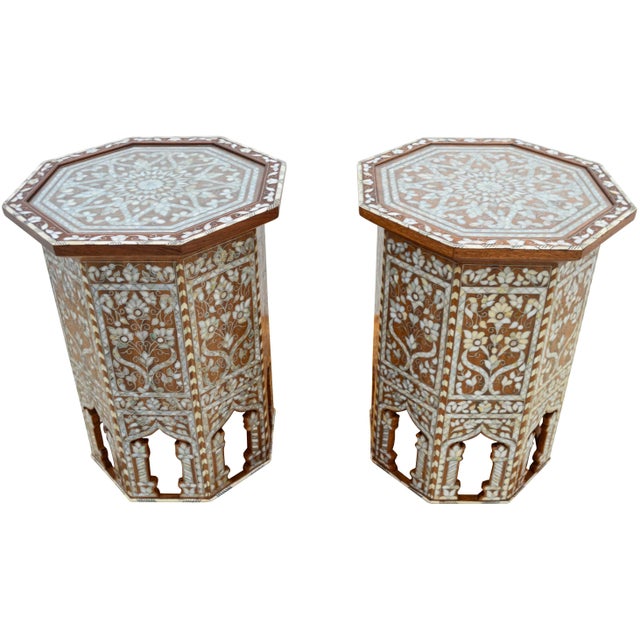 Late 20th Century Vintage Handcrafted Andalusian Moorish-Marquetry Mother-Of-Pearl Tables - a Pair For Sale - Image 5 of 12