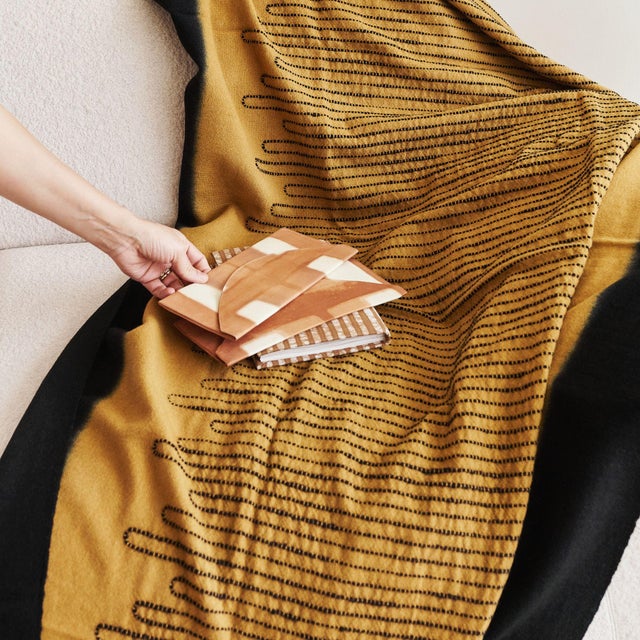 Yellow Handwoven Topaz Brown Myrtle Drift Merino Throw For Sale - Image 8 of 10