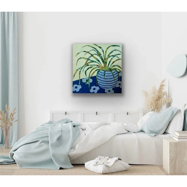 Contemporary Spider Plant With Floral Tablecloth For Sale - Image 3 of 10