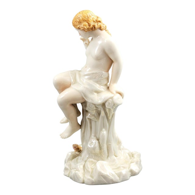 Iridescent Porcelain Sculpture of a Maiden and Lizard from Royal Worcester, 1870 For Sale - Image 3 of 13
