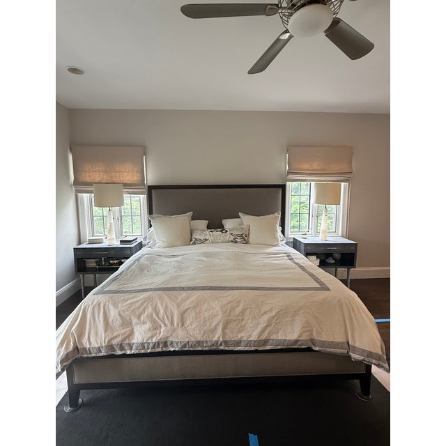 Wood French Contemporary Fabric Panel Bed For Sale - Image 7 of 12