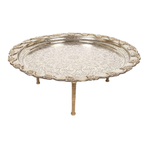 Antique Moroccan Silver-Plated Tea Tray Table on Removable Legs Fez, Circa 1920
