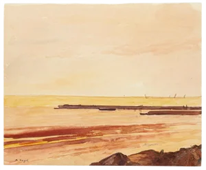 Magunga La Digue Inactive Watercolor by André Ragot, 1950s