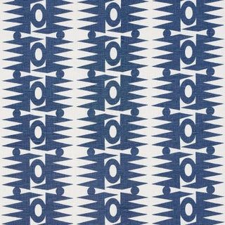 Schumacher x Drusus Tabor Ra Fabric in Navy For Sale
