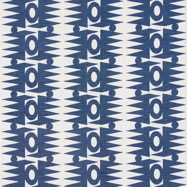 Schumacher x Drusus Tabor Ra Fabric in Navy For Sale
