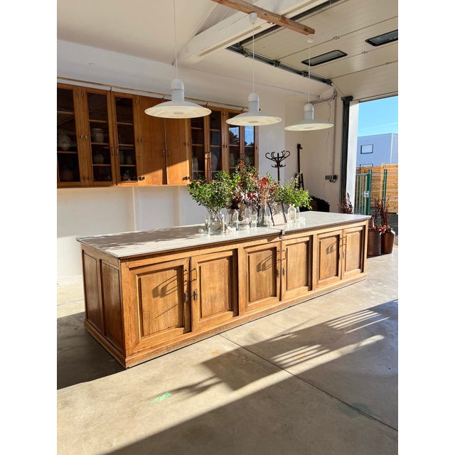 Double-Sided Pharmacy Counter in Marble and Chestnut Wood, 1900 For Sale - Image 11 of 18