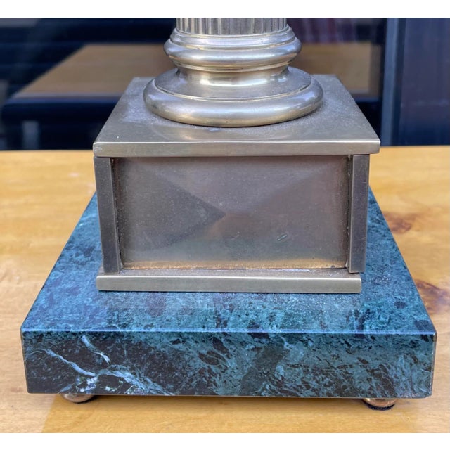 Neoclassical Chapman Neo-Classical Style Brass and Marble Doric Column Table Lamps, Pair For Sale - Image 3 of 7