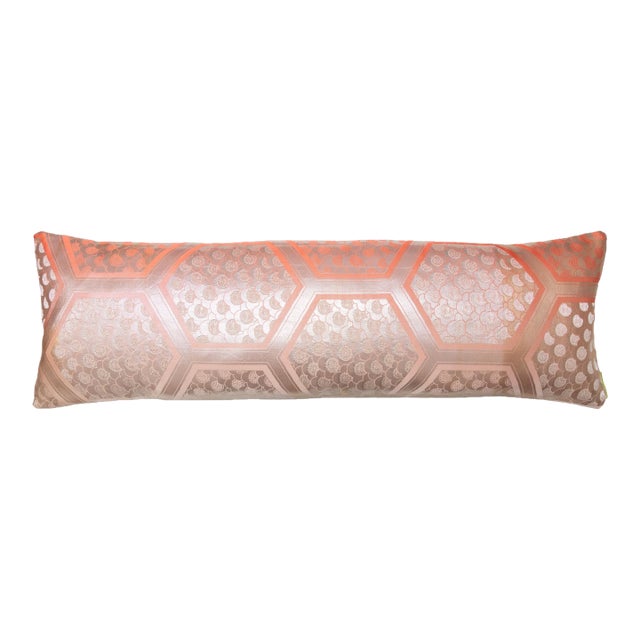 1970s Peach Ombre Silk Lumbar Pillow With Silver Accents For Sale