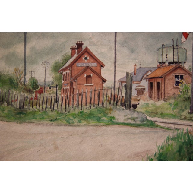 Mid-Century Modern 1940s "Sissonne France" Watercolor Naturalistic Landscape Painting For Sale - Image 3 of 6