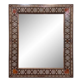 Vintage Marquetry Wood Inlay Mirror With Mother-of-Pearl Details For Sale