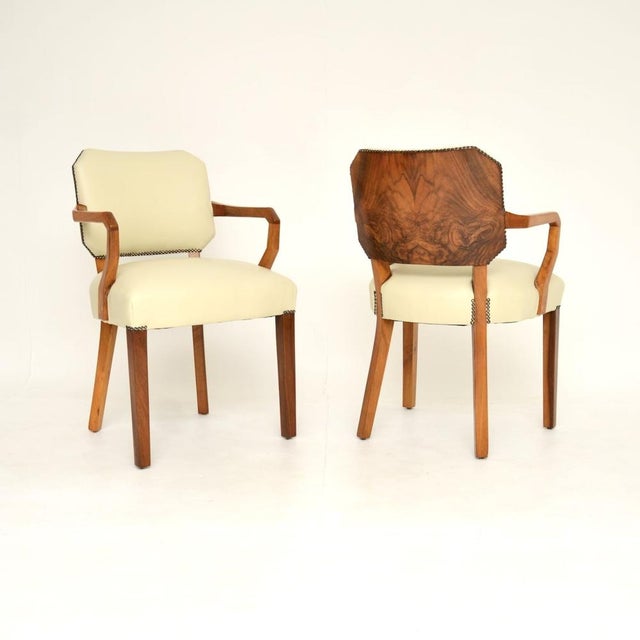 Wood Art Deco Walnut and Leather Carver Armchairs, 1930s, Set of 2 For Sale - Image 7 of 10