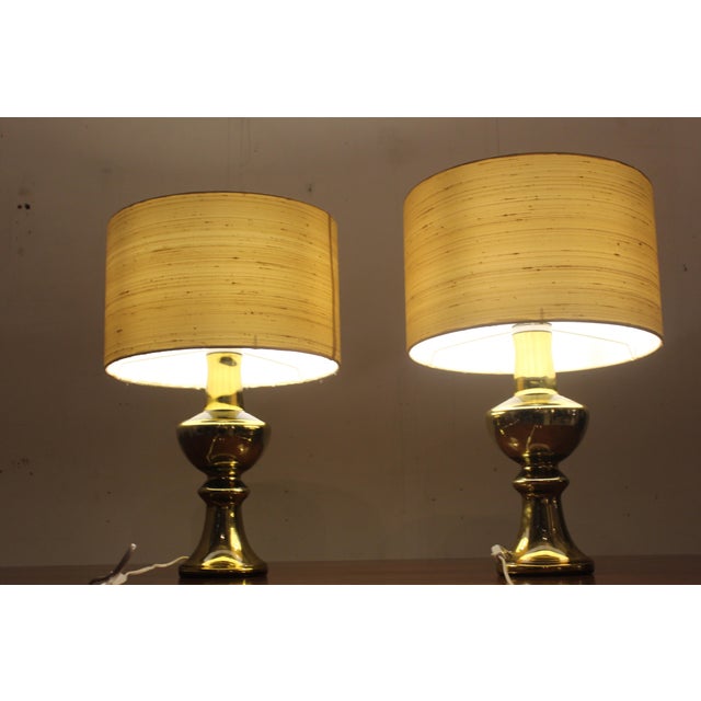 Hollywood Regency Vintage Swedish Gold Table Lamps with Silk Shades from Luxus, 1970s, Set of 2 For Sale - Image 3 of 14