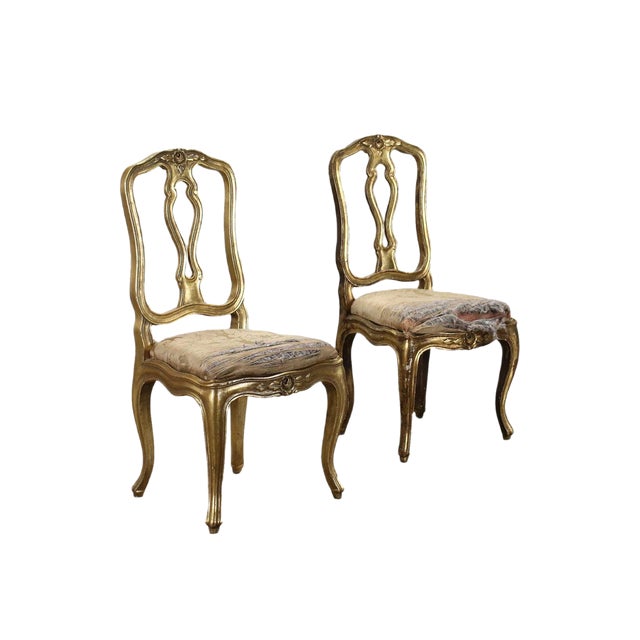 Set of 20th Century Padded Gilded Wood Chairs, Italy For Sale