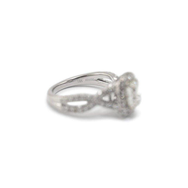 Metal 18k White Gold Gia 1.01ct Cushion Cut Diamond Crossover Shank Engagement Ring For Sale - Image 7 of 12