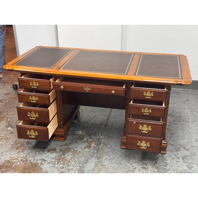 Wood Lexington Traditional Double Pedestal Executive Desk, Vintage For Sale - Image 7 of 12