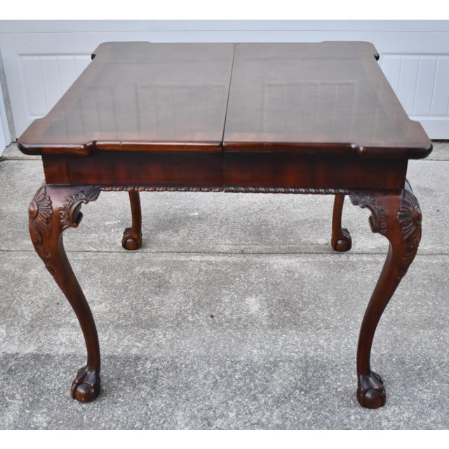 Wood Henredon Mahogany Burl Wood Table Chippendale Butterfly Leaf Ball Claw Feet For Sale - Image 7 of 17