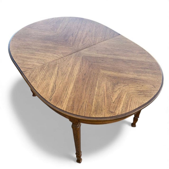 Vintage Bookmatched Veneer Oval Extension Dining Table For Sale - Image 15 of 18