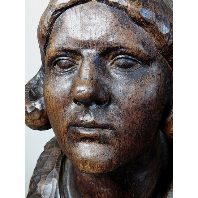 Large Bust of a Woman Carved with a Gouge, 19th Century, Wood For Sale - Image 9 of 17