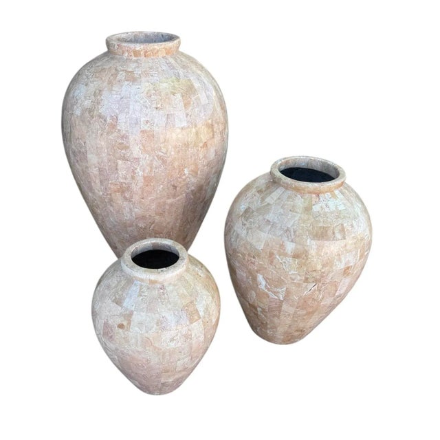 Postmodern Set of Three Tessellated Stone Floor Vases, Circa 1980’s For Sale - Image 3 of 10