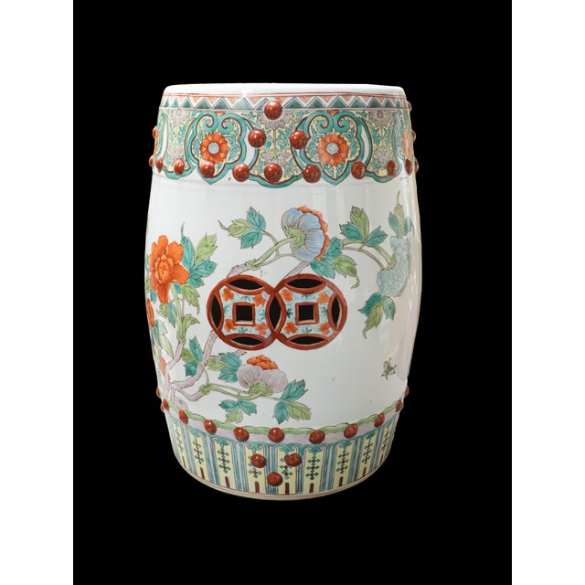 1960s Chinese Porcelain Set of Two (2) Porcelain Famille Verte Garden Seats For Sale - Image 4 of 9