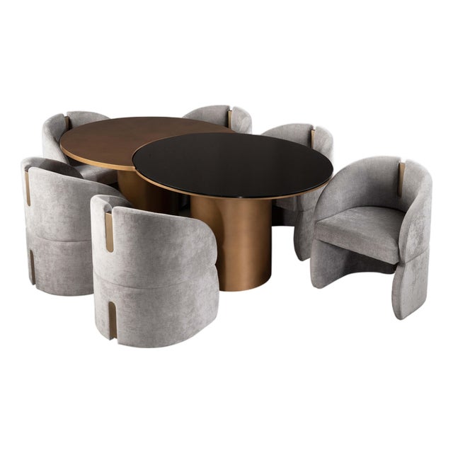 Modern 66 Inch Irregular Kaylee Dining Table Set with 6 Gray Chairs For Sale