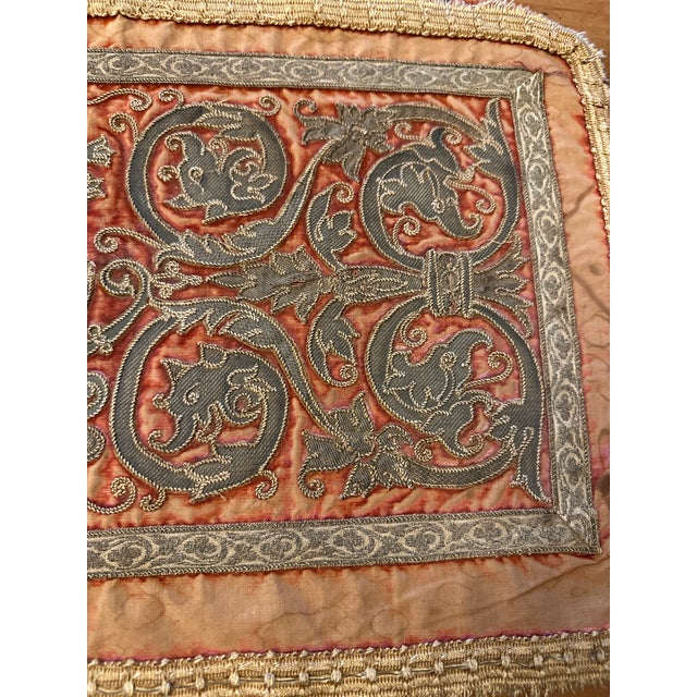 Red Italian Pillow With Embroidery Mid 19th Century For Sale - Image 8 of 10