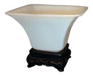 19th Century Chinese White Peking Glass Square Libation Cup & Stand