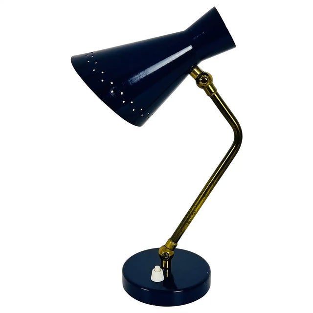 Italian Stilnovo Blue and Brass Table Lamp, 1960s, Italy For Sale - Image 13 of 13
