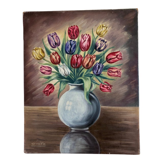 Vintage Original Flower Oil Painting, Floral Still Life Wall Art For Sale
