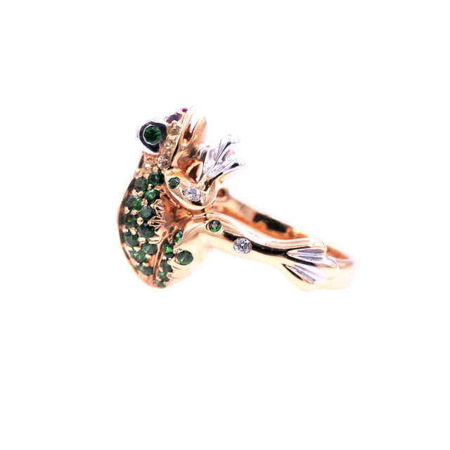 Precious gemstones encased in rose gold in the form of the lucky frog 18 Rose Karat Gold Genuine Tsavorites, Sapphires &...