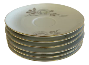 1960s Johann Haviland Sweet Heart Rose Saucers Gilded Rim - Set of 6