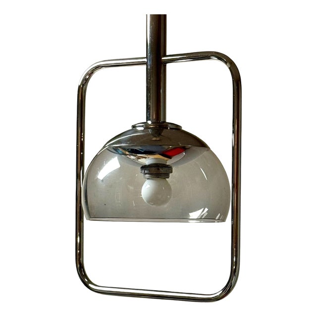 Large Italian Pendant Lamp in Chrome Metal and Acrylic Glass, 1970s For Sale