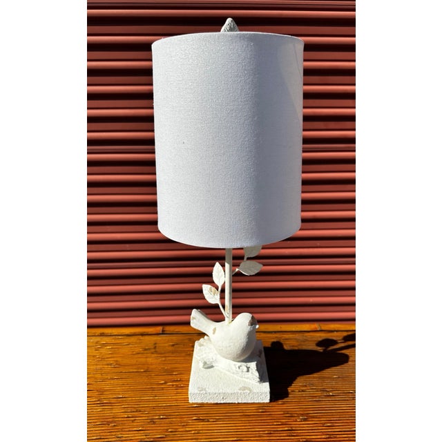 Paint Shabby Chic White Bird Lamp W/Shade For Sale - Image 7 of 7