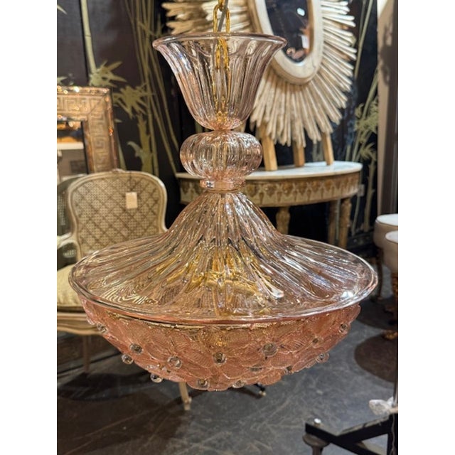 Petite Pink Murano Glass Pendant With Flowers For Sale - Image 4 of 5