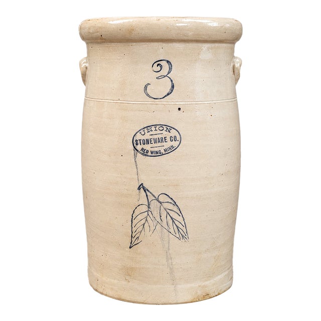 Antique Union Stoneware Co. Red Wing 3-Gallon Churn – Circa 1895–1909 For Sale